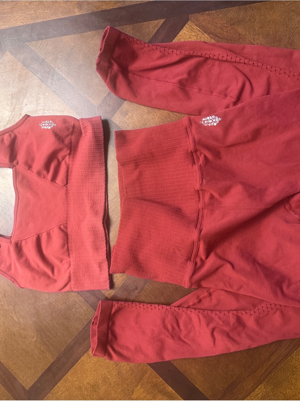 Free People Red Ribbed Leggings & Bralette Set